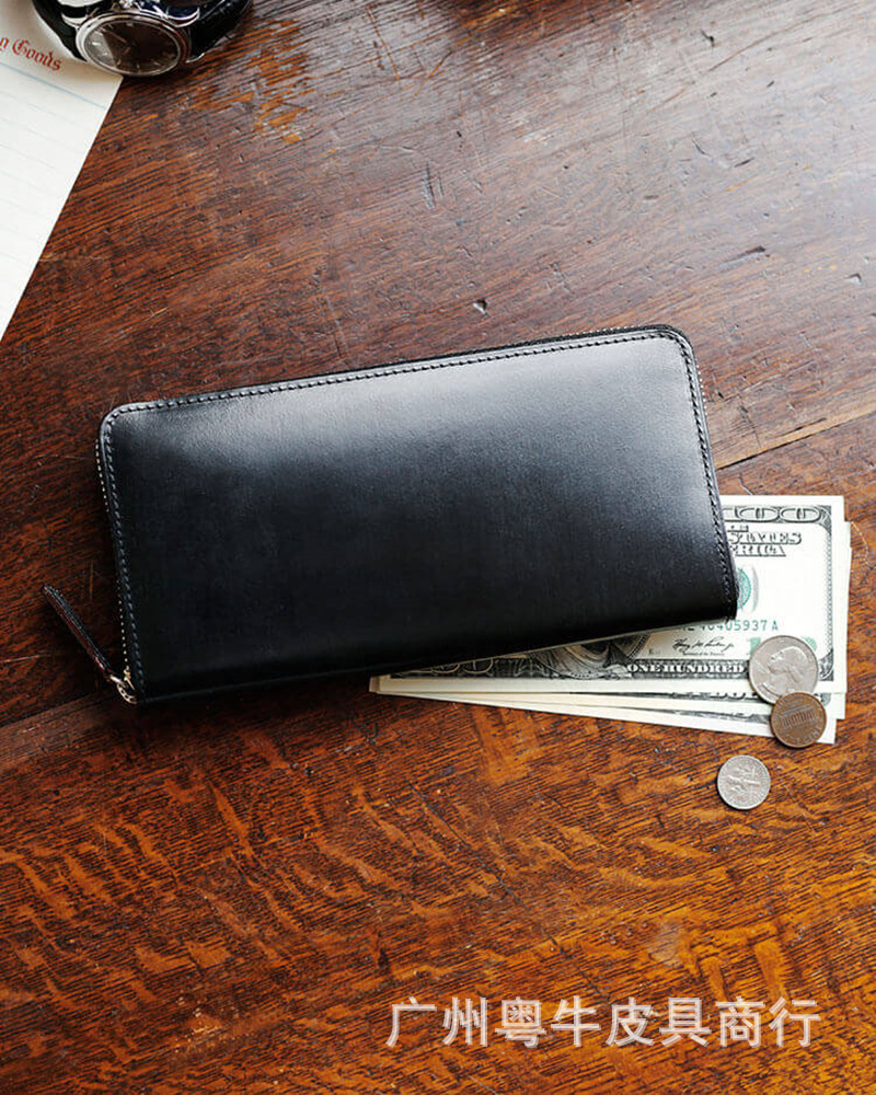Japanese long anti-magnetic leather wallet with zipper
