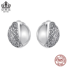 艾芙乐复古个性花纹耳扣s925纯银氧化款时尚耳环饰品耳饰女批发