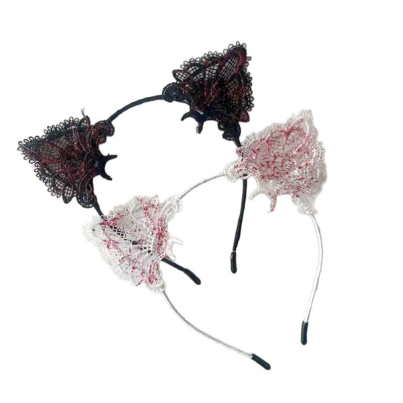 Amazon transfronterizo Halloween encaje lindo gato oreja banda de cabello mujer banda de cabello dulce rojo simple adornos de cabello TK