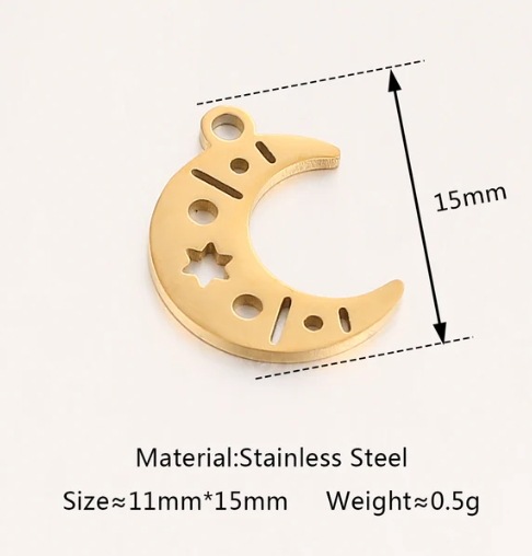 Star, Moon Pattern 5 PCS/Package 14*23mm 22mm 304 Stainless Steel Star Moon Pendant