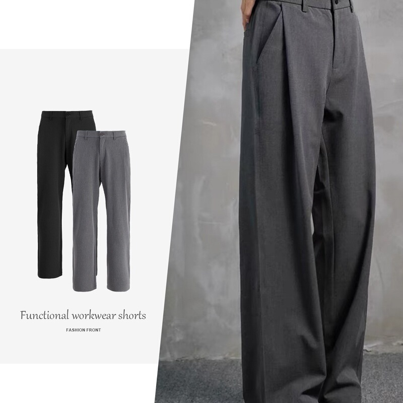 【Spli】Three-Needle Black Fall/Winter Drapey Straight-Leg Casual Trousers, Loose Long Pants, Wide-Leg Suit Pants 【Spli】Three-Needle Black Fall/Winter Drapey Straight-Leg Casual Trousers, Loose Long Pants, Wide-Leg Suit Pants