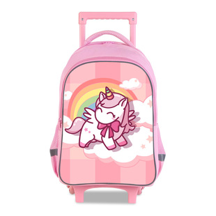 Student's Dual-Use Pull-Back Trolley Bag Polyester One-Way Wheel Children's Fun Printed Schoolbag Short-Distance Travel Bag