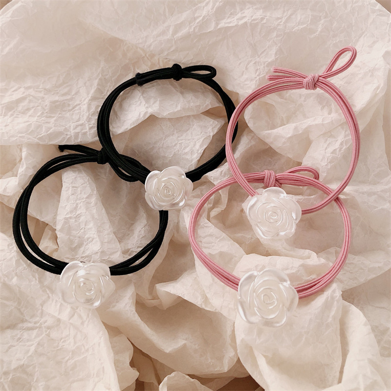 Versión coreana de la cuerda de la cabeza de la camelia accesorios para el cabello niña atar la cabeza temperamento de alta elasticidad rosa banda de goma anillo para el cabello cuerda para el cabello