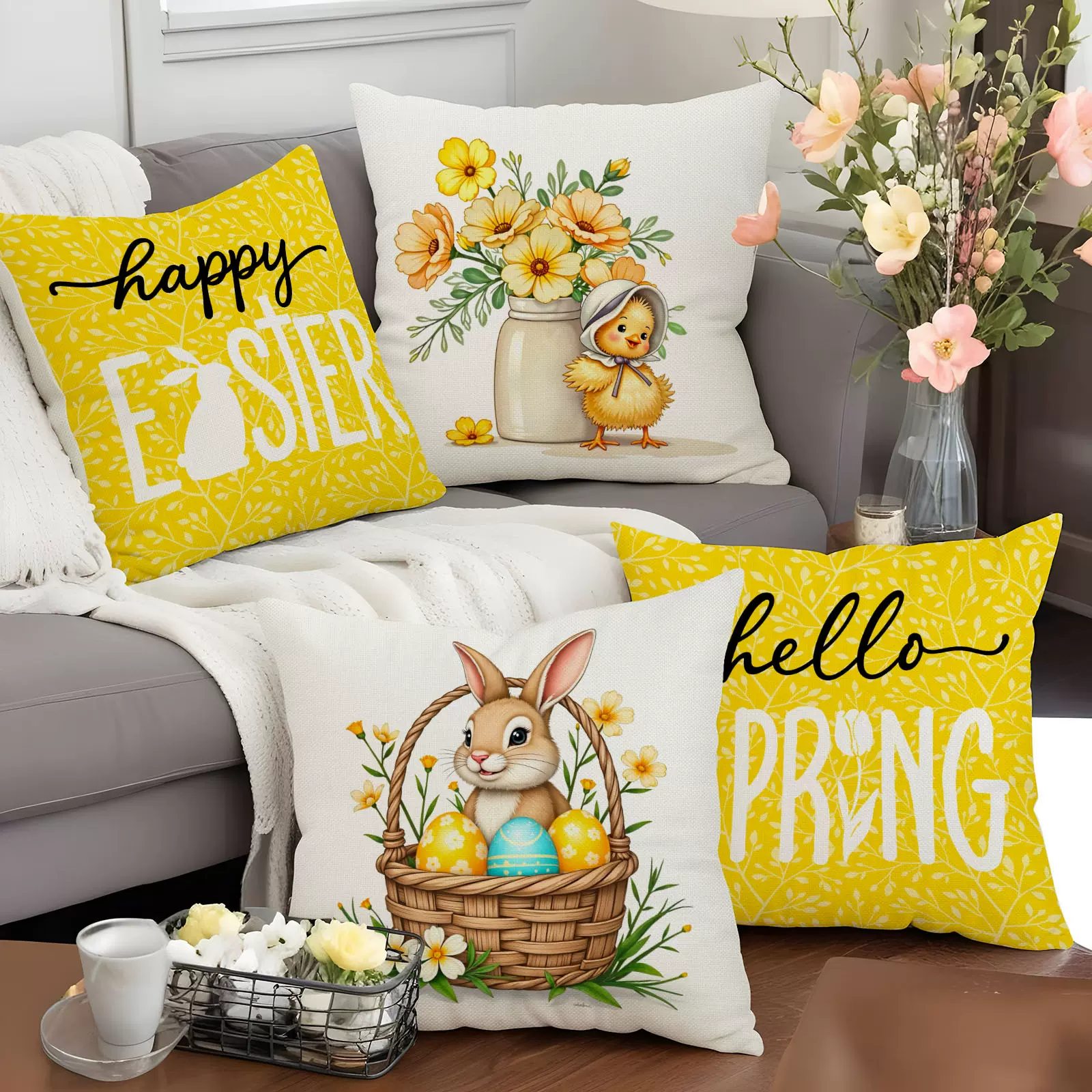 复活节抱枕套批发跨境亚马逊节日装饰兔子沙发抱枕套卧室靠枕定制