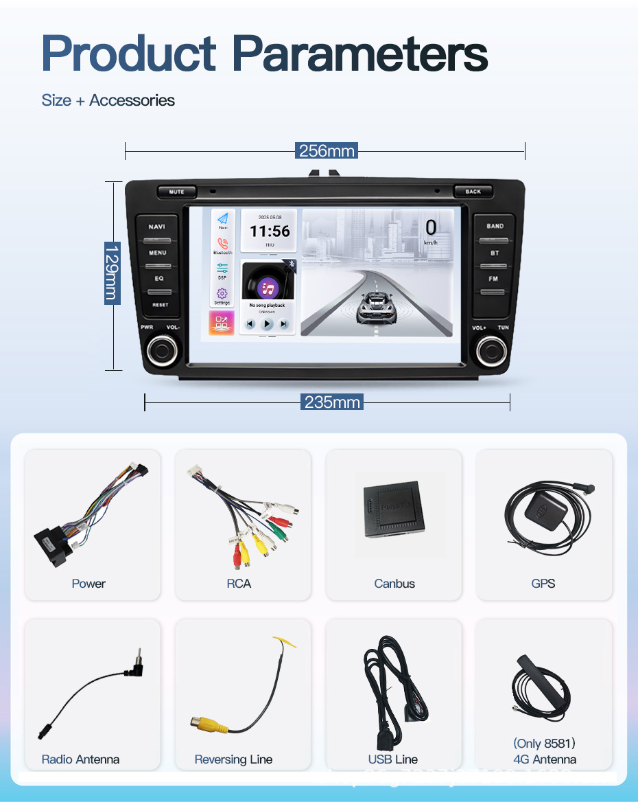 Suitable for Skoda Octavia Mk2 A5 8inch Android Car Central Control Large Screen Bluetooth Navigation Radio Mp5