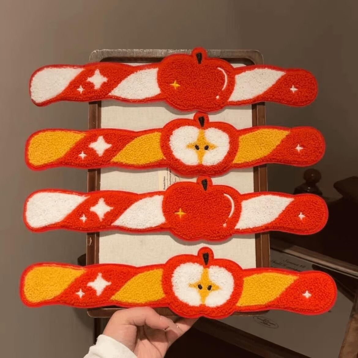 Cute apple-shaped hair clips, long plush cartoon hair accessories, for fixing and styling side bangs, perfect for girls