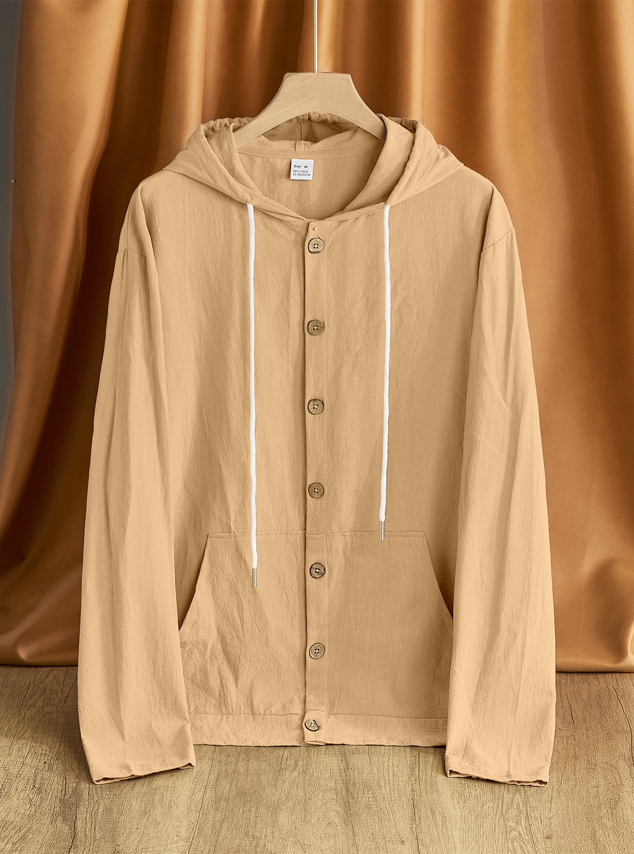 Transfronterizo Amazon Europa y América primavera y otoño camisa de botón hombre algodón y lino casual simple chaqueta de manga larga encapuchada de playa