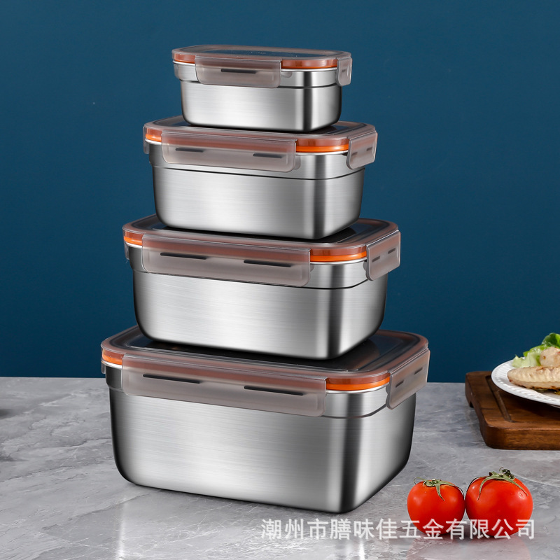 304ステンレス製タッパー316弁当箱シーリング冷蔵庫冷凍収納ボックスキャンプ用シールボックスタッパーセット|undefined