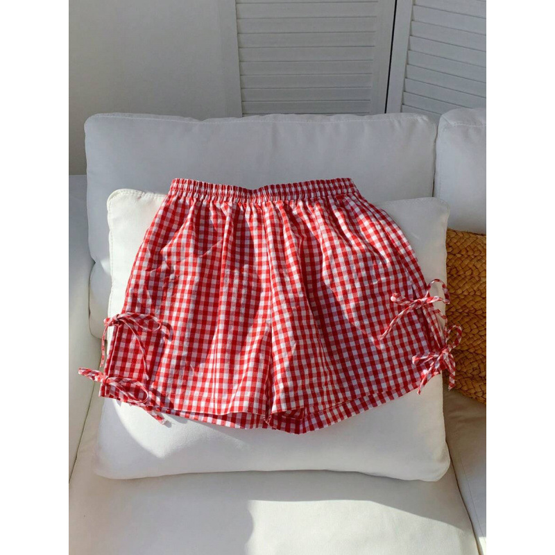 E 29974 Red Plaid Elastic Home Shorts Red Plaid Elastic Waist Home Shorts E 29974 Red Plaid Elastic Home Shorts Red Plaid Elastic Waist Home Shorts