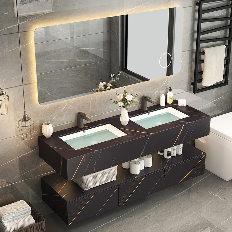 Hotel Style Slate Bathroom Cabinet Bathroom Washstand Washbasin Cabinet Combination Smart Mirror Washbasin Light Luxury Bathroom