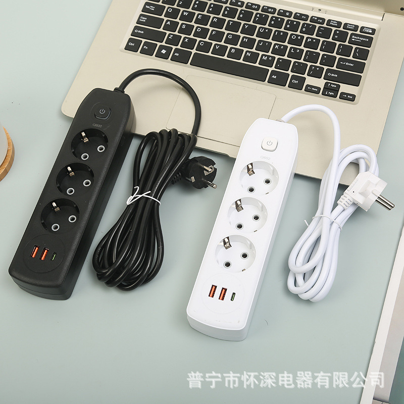 欧孔欧标德标插座跨境电商款俄罗斯插排中性彩盒包装2USB+1Type-c