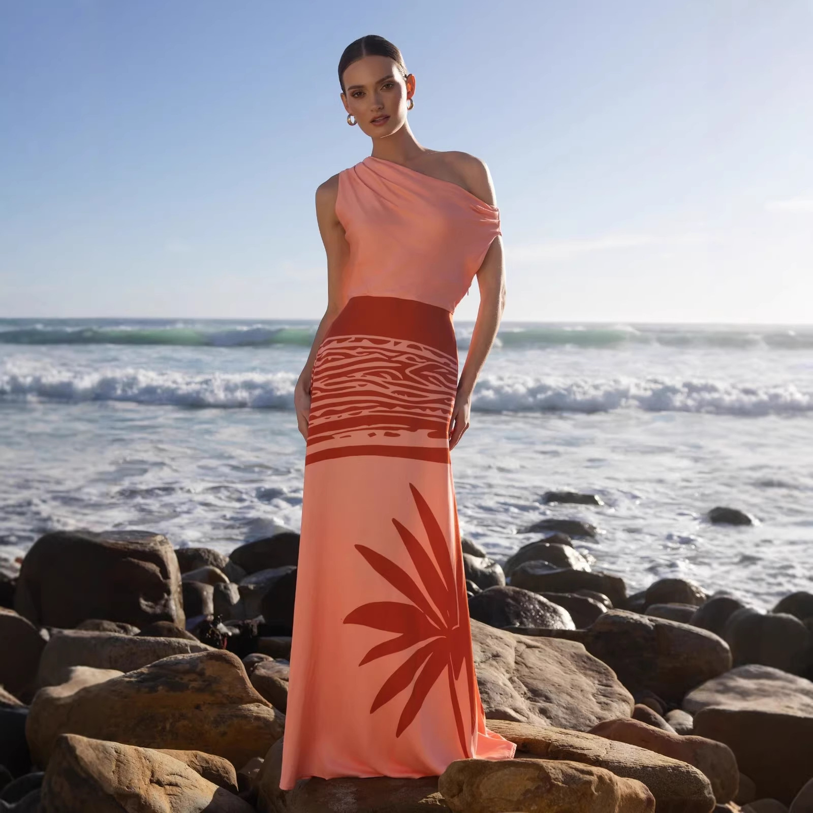 Summer Style High End Sexy Off Shoulder Slim Fit Long Dress Resort Printed New_ecoleips.com