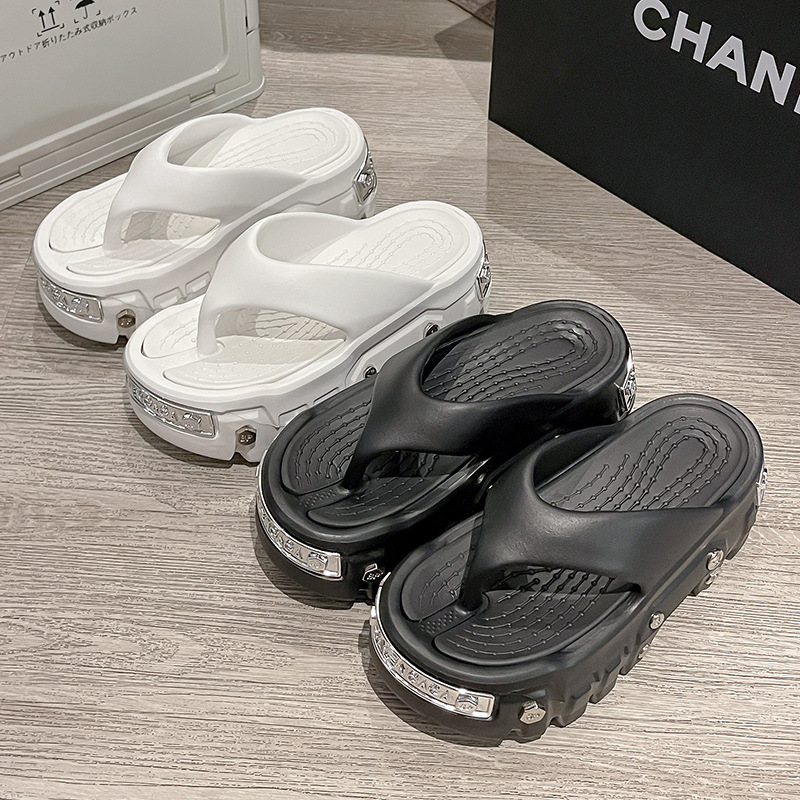 巴黎時尚夾角人字拖男夏季外穿厚底eva增高網紅黑色歐美風明星范