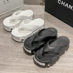 巴黎時尚夾角人字拖男夏季外穿厚底eva增高網紅黑色歐美風明星范