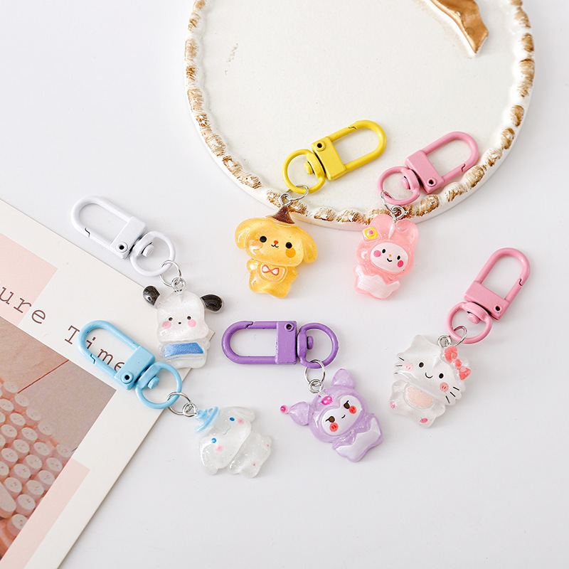Clearance Sale Cute Transparent Glittery 3D Keychain Cartoon Student Bag Small Pendant Accessory Creative Gift Wholesale