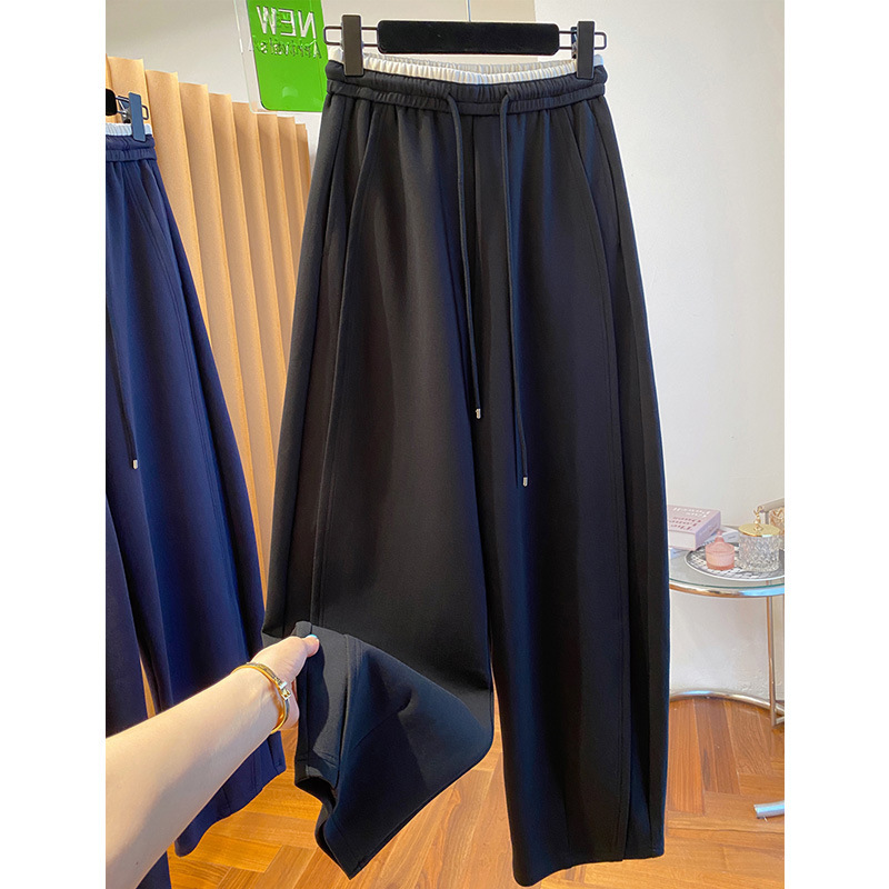春秋新款肌理感不规则圆领开衫外套+松紧休闲裤两件套大版宽松女|undefined