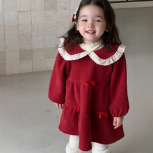 婴儿过年服加绒宝宝外出服2024冬装韩版童装女童加厚连衣裙