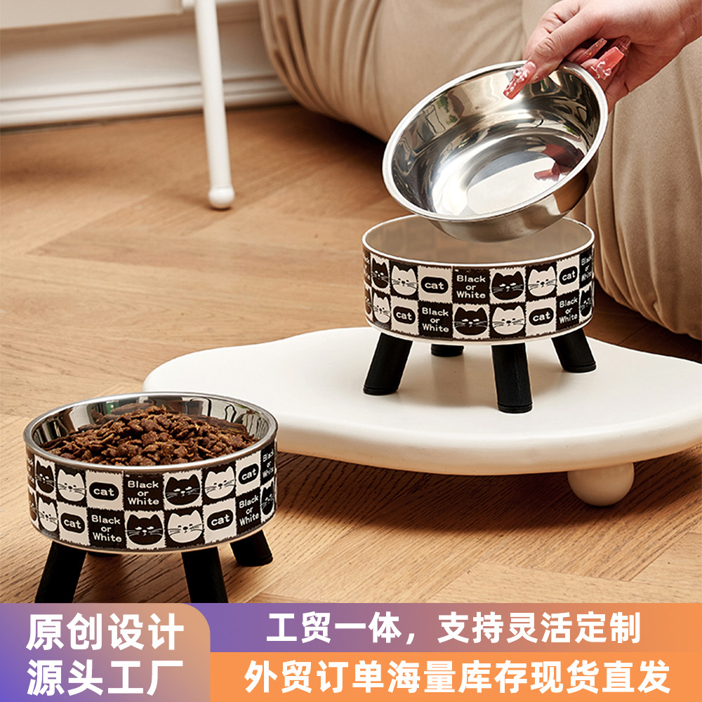 Tazón para gatos retro Tazón para gatos de acero inoxidable Tazón para beber Cuello para mascotas Tazón para pies antideslizante Tazón para gatos antivolcado