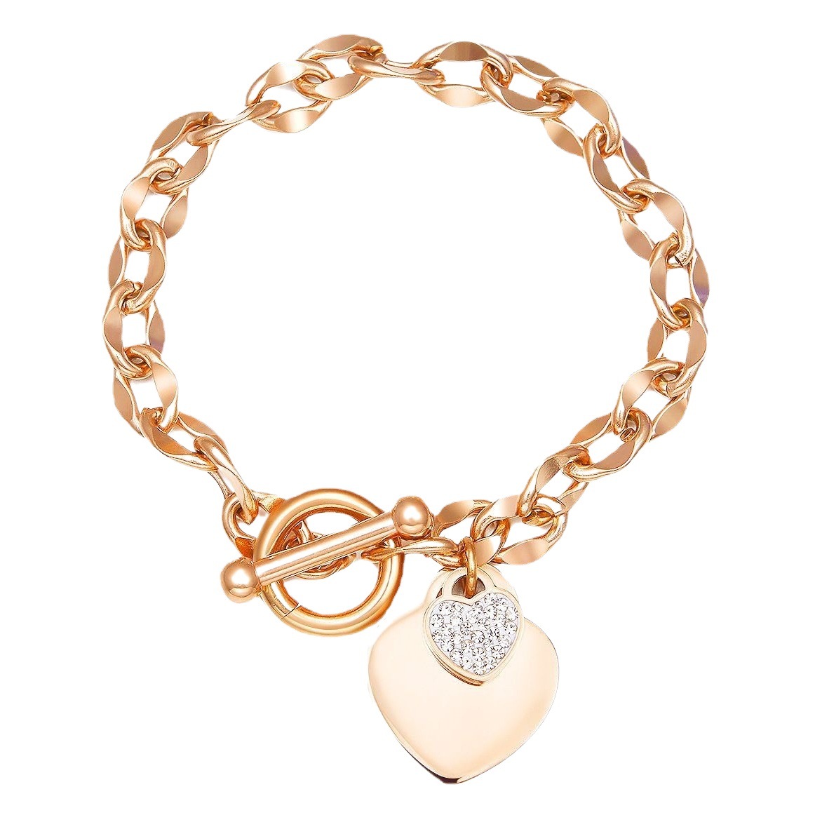 Pulsera de Acero de Titanio en Oro Rosa de Diseño Exclusivo para Mujer, Resistente a la Decoloración, Versátil, Elegante, con Corazón de Durazno image 1