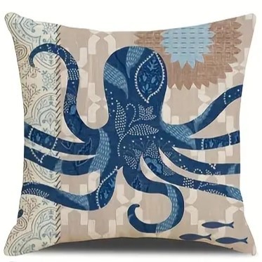 2024 Estilo explosivo transfronterizo Animales marinos Mundo submarino Patrón Funda de almohada Bandera de mesa de sala de estar con estampado de lino de Amazon image 12