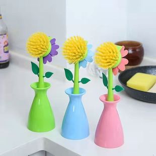 No oil and no dirty hands washing pot brush bowl brush with handle long brush dishwashing brush pot kitchen cleaning supplies brush sunflower