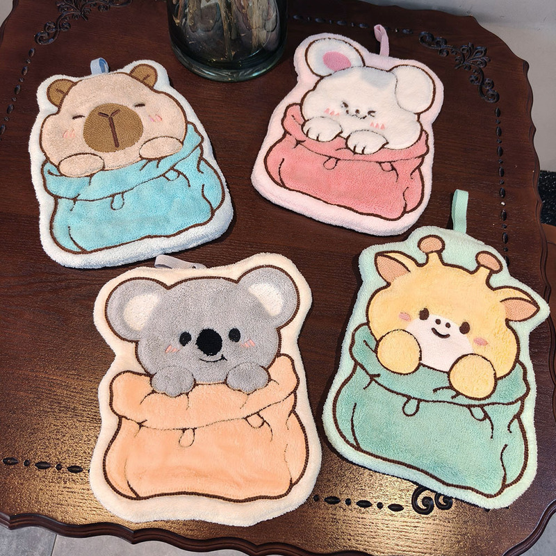 Cross-Border Supply Cute Cartoon Pocket Pet Hand Towel for Kitchen and Bathroom, Hangable, Thickened, Children's Gift Cross-Border Supply Cute Cartoon Pocket Pet Hand Towel for Kitchen and Bathroom, Hangable, Thickened, Children's Gift