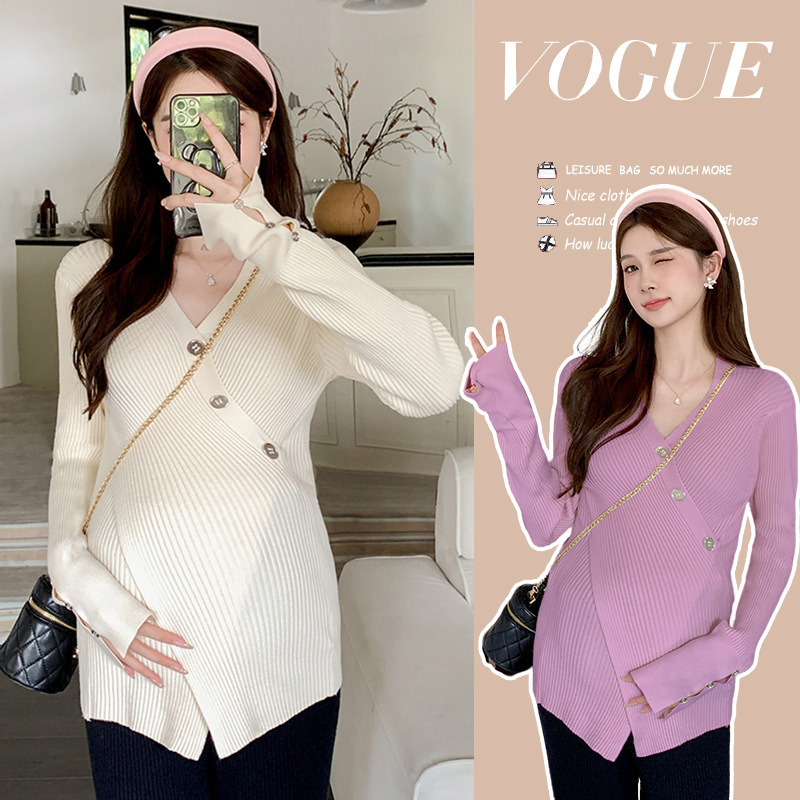2025 Autumn and Winter Breastfeeding Versatile Maternity Tops Long-Sleeved Bottoming Shirts Large Size Knitted Sweaters Casual Pants Suits