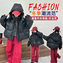 女童新款冬季2025韩版儿童加厚棉衣男女童宝宝保暖连帽外套跨境潮