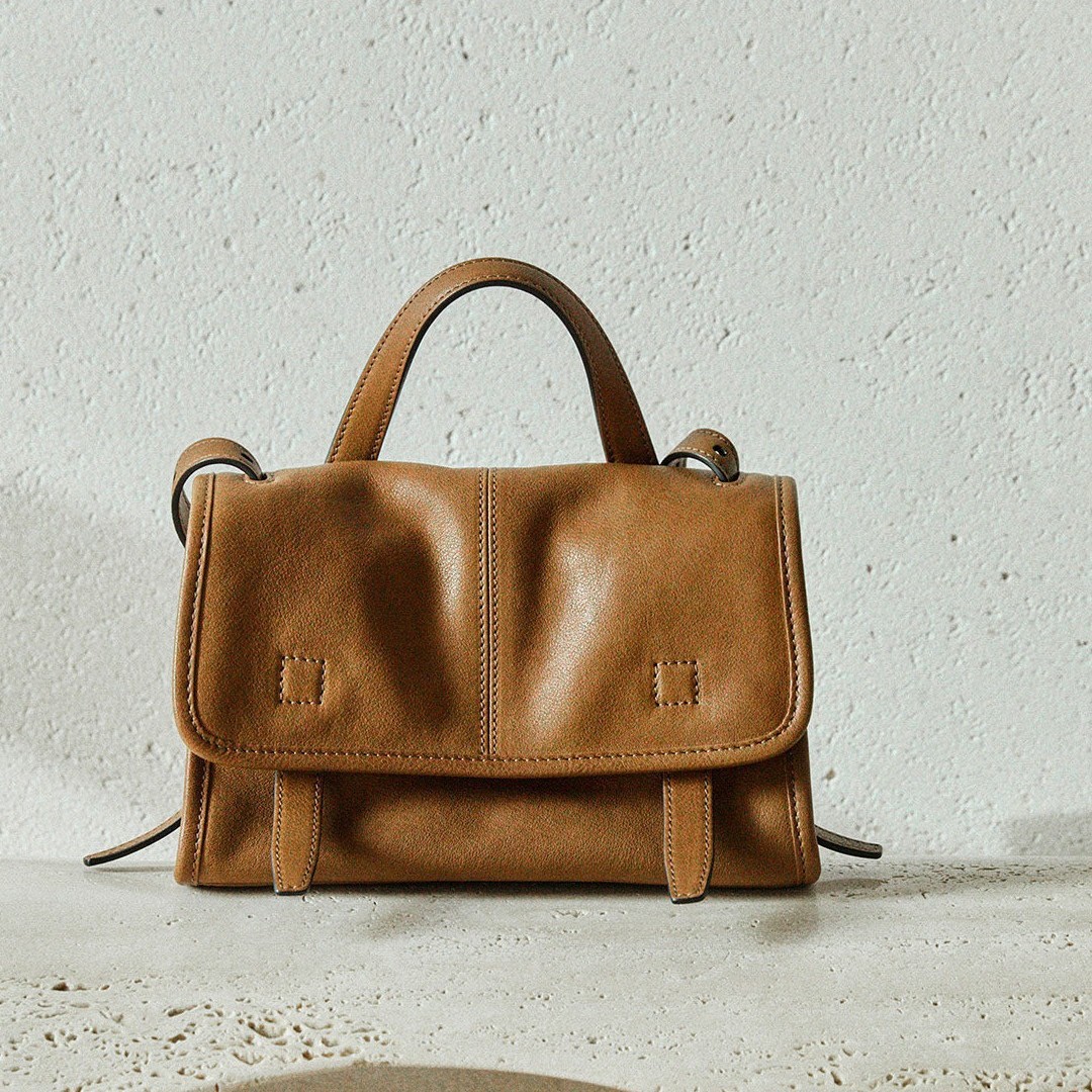 New Model of Genuine Vegetable-Tanned Leather Messenger Bag, Mini Handbag, Single Shoulder Crossbody Versatile Retro Genuine Leather Women's Bag