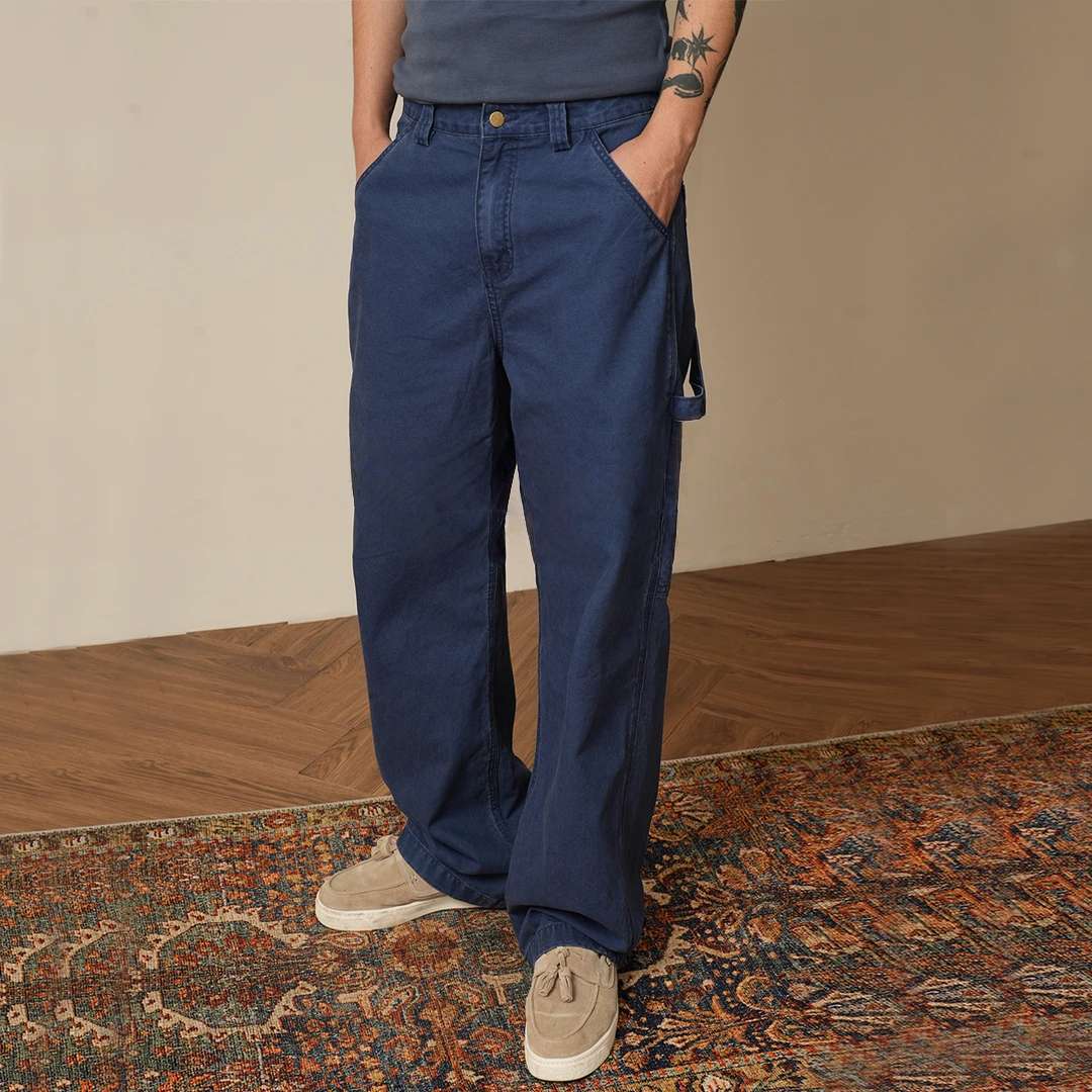 Zonjvnn Retro Workwear Pants Heavy-Duty Washed Vintage Casual Loose Wide-Leg Men's Multi-Pocket Long Pants