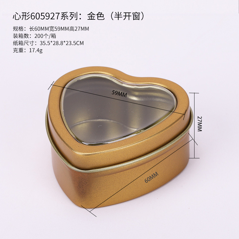 Cajas de hojalata con ventana en existencia, mini cajas de hojalata en forma de corazón para envasado de bálsamo, cajas de hojalata personalizadas en forma de corazón pequeñas para frascos de velas. image 23