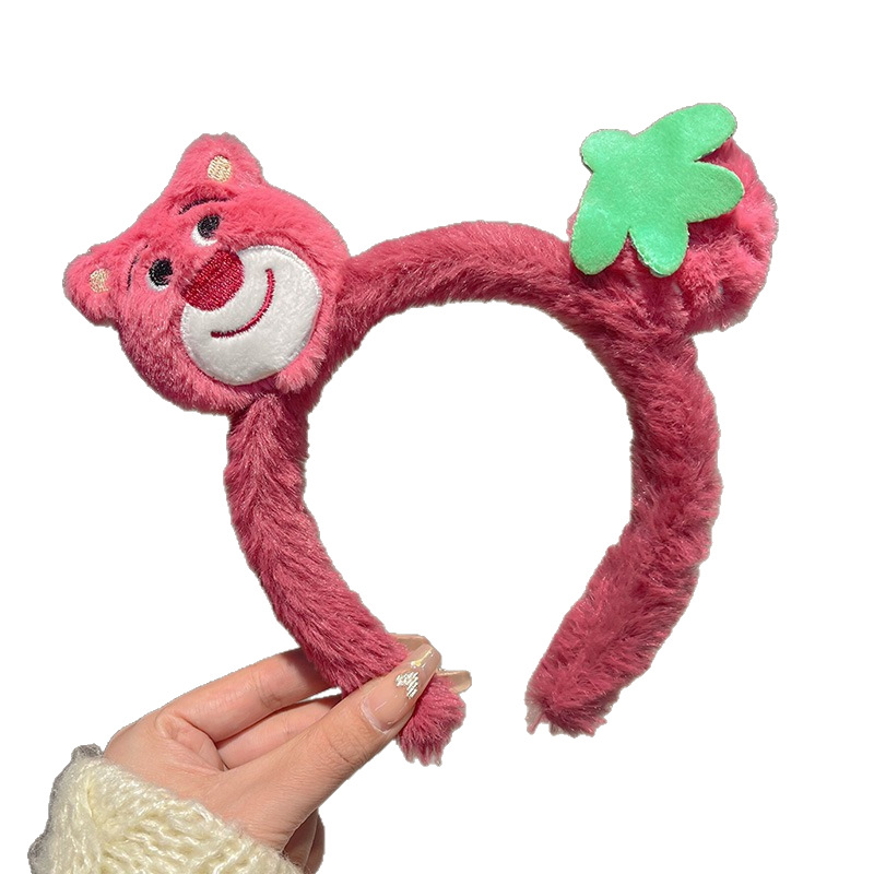 Red de fresa oso de peluche correa de cabello otoño y invierno lindos lavados de la cara correa de cabello para el cabello para salir al amplio lote de pinzas de cabello