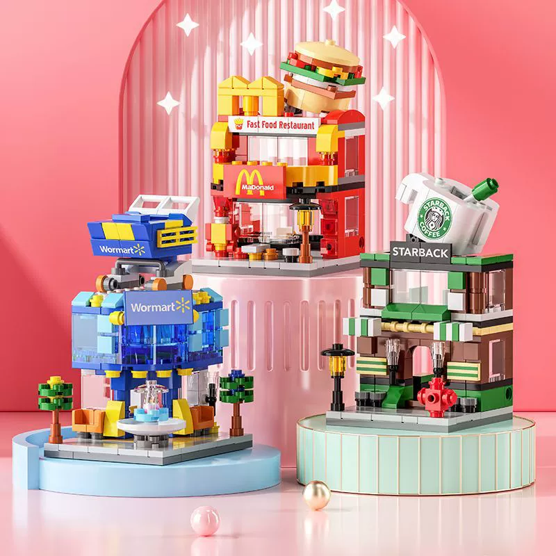 Конструктор (Lego) городские мини-здания — наборы из мелких деталей, разные лавки и памятники