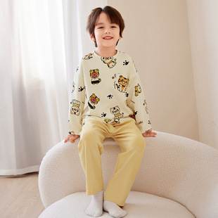 2025 Spring Children's Cotton Pajamas Boys Spring and Autumn Long Sleeve Little Boys Middle and Big Children's Home Clothes Cotton suit
