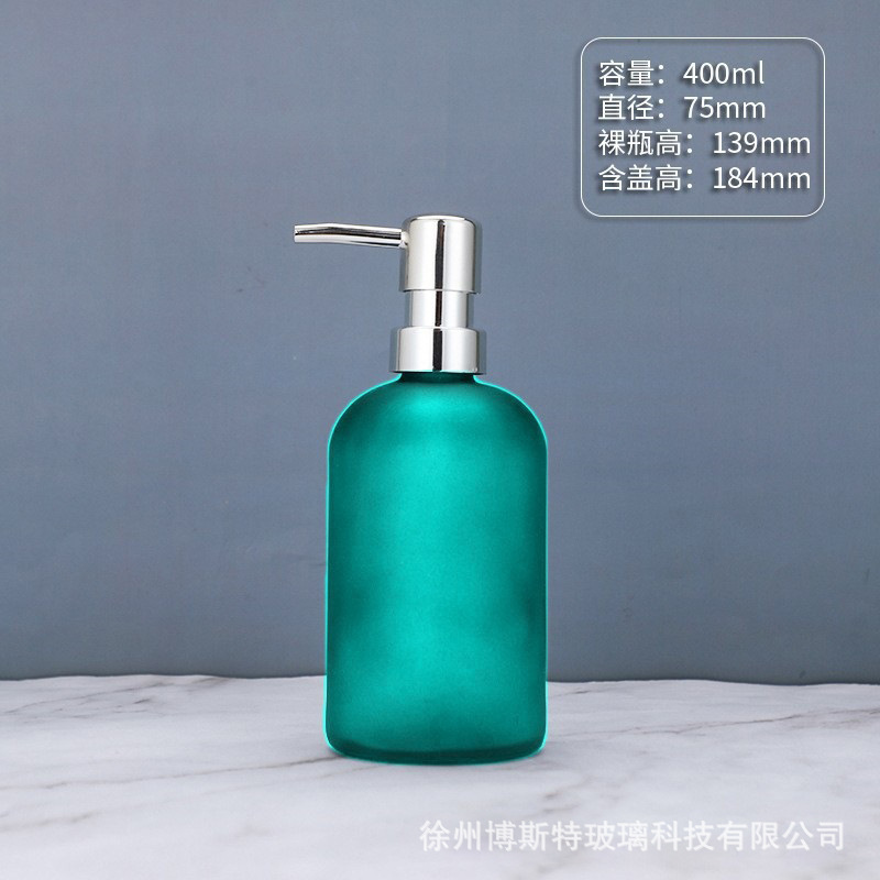 400ml; botella de arena azul + bomba de presión de cabeza grande de plata ABS; vidrio
