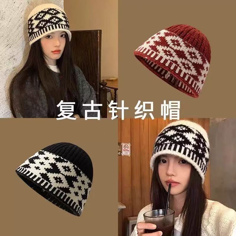 秋冬季女款显脸小针织毛线帽时尚潮流冷帽2025新款超好看菱格帽子|undefined