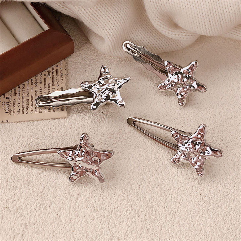 Silver Five-Pointed Star Duckbill Clip Sweet Cool Sexy Stylish Simple Side Bangs Clip Female Ins Niche Versatile Hair Accessories