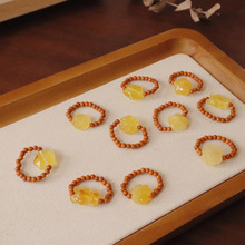 天然蜜蜡小熊星星戒指橄榄弹力指环高级感可爱个性设计感不掉色