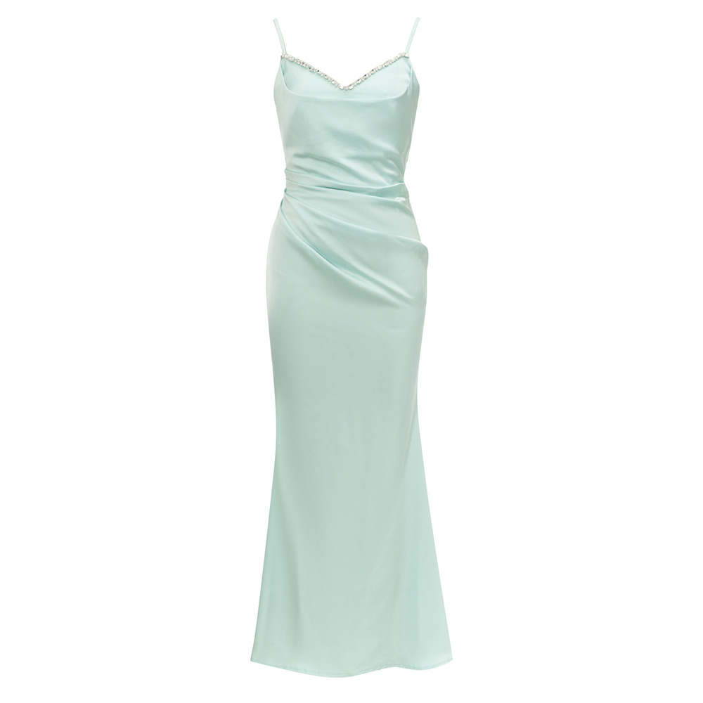 Simple Camisole Pleated Solid Color Dress Dinner Maxi Dress