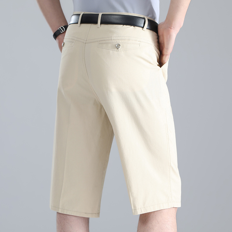 Summer Thin Pure Cotton Cropped Pants for Middle-Aged and Elderly Men, Loose Straight High-Waisted Breathable Dad Wear, Middle-Aged No-Iron Shorts