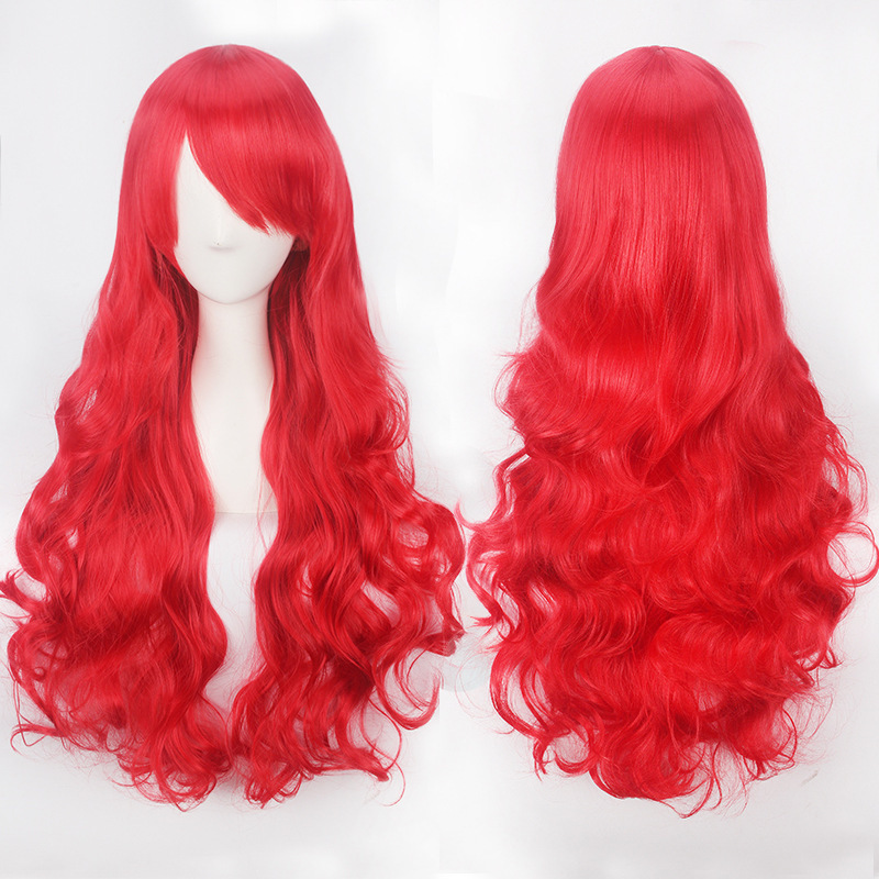 European and American chemical fiber high temperature silk long curly hair wig bangs women's full head cover Universal cos wig large wave color European and American chemical fiber high temperature silk long curly hair wig bangs women's full head cover Universal cos wig large wave color