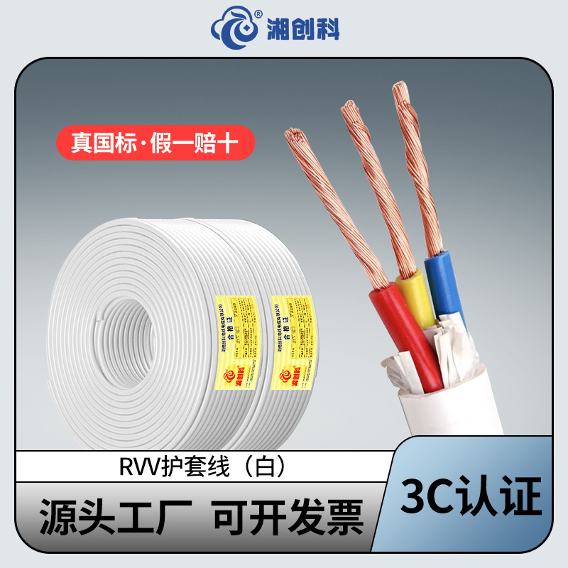 国标纯铜阻燃RVV 2芯/3芯/4芯白色护线套电源线0.5~6平软电缆