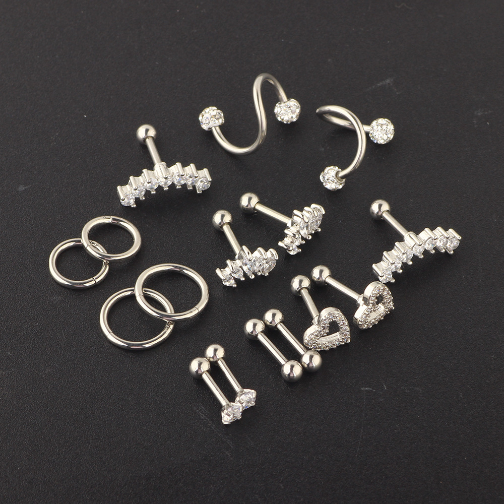 Amazon Stainless Steel Zircon Earrings Women's Cartilage Stud Ear Bone Nail Set Rose Gold detail image 9