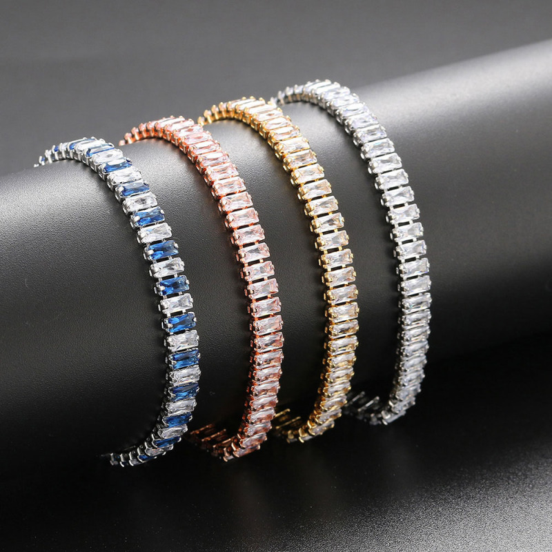 Amazon's Best-Selling Zircon Bracelet 2.5*5mm Single Row Rectangular Full Diamond Tennis Multi-Color Bracelet Cross-Border Hot Model