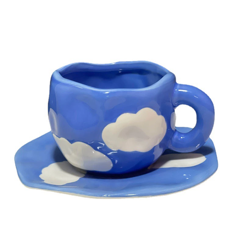 Производитель источника Высококачественная hand-painted голубое небо белые облака ceramic кофейная чашка диск