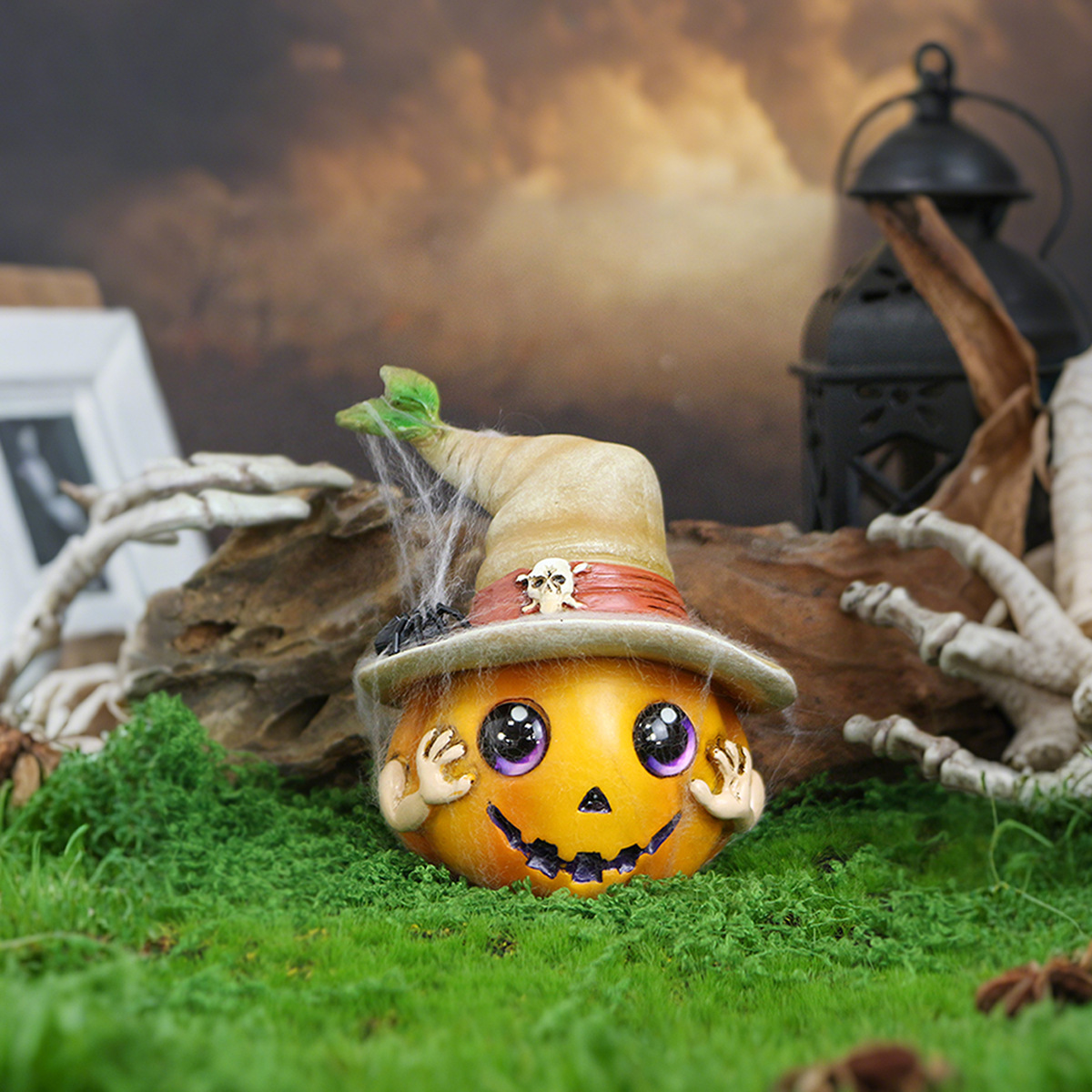 Halloween Decorations Hat Pumpkin Resin Festive Atmosphere Decoration Ornaments Resin Halloween Atmosphere Arrangement 
