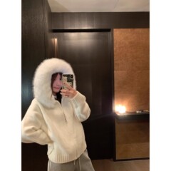 针织开衫外套女早春季2025年新款慵懒风小个子连帽毛衣