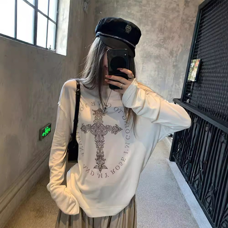 Lazy Style White Printed Long-sleeved T-shirt Women's Summer Design Niche Loose Thin Sunscreen Blouse Top