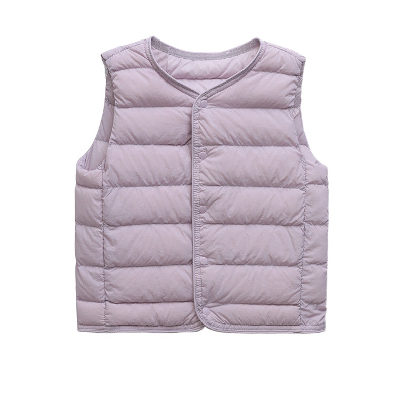 Children's down Jacket Round Neck Liner Vest 90 White Duck down Autumn and Winter New Style Thin Collarless down Vest for Boys and Girls