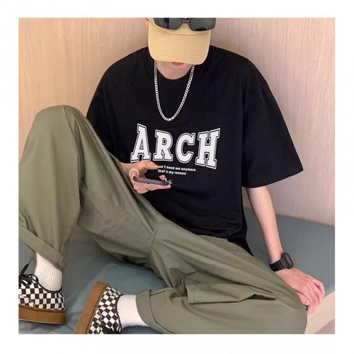 Men's Short Sleeve Summer T-Shirt Loose Fit T-Shirt Halter Neck Base Shirt Men's Trendy Brand T-Shirt